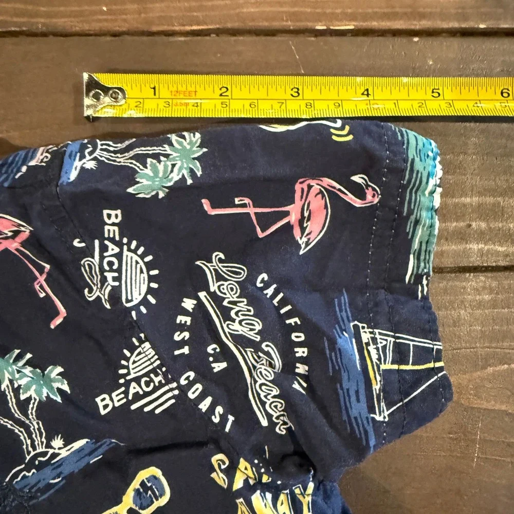 Original Penguin Toddler Boys 3T Navy Tropical Beach Flamingo Button Down Shirt